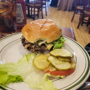 Large juicy cheeseburger