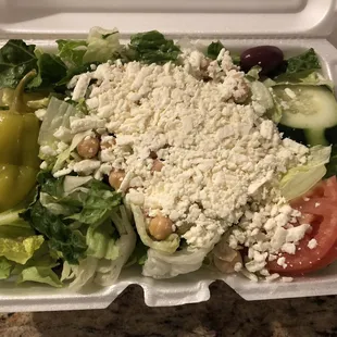 Baby Greek salad was $1.99 upcharge with an entree but was huge and worth the price. Dressing was light and best Coney Island dressing.
