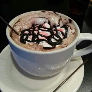 Raspberry Truffle in a real cup. Looks less fattening when you get it to go.