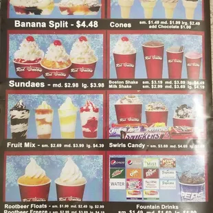  menu for a variety of desserts