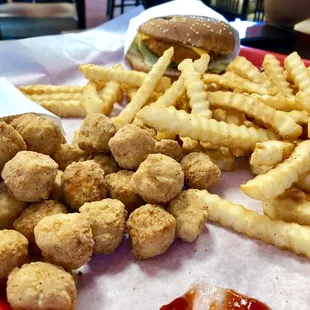 Popcorn chicken and fries. A lot of it!