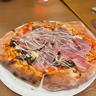 Mushroom Pizza + Prosciutto @ Red Oven Pizza Bakery