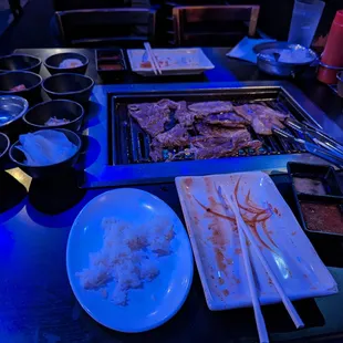 a table with a variety of food on it