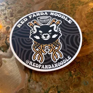 a sticker on a table