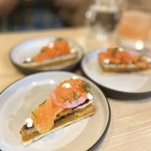 two plates of food on a table