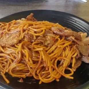 Noodles, beef, and pork