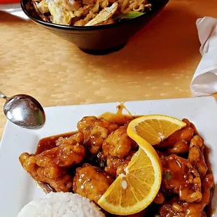 Me ka thang noodle and orange chicken