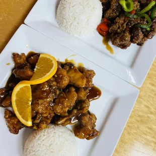 Red Pepper Chicken  + Orange Chicken