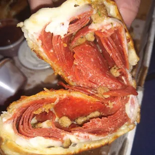 Inside "All meat" large calzone, wowzers!