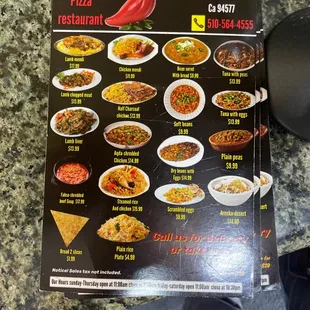 the menu for the restaurant