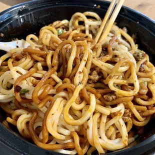 Dan Dan Spicy Noodles -- mixed together