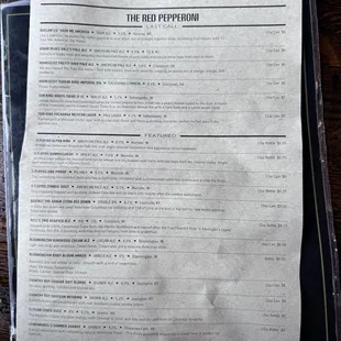 Beer and Wine Menu