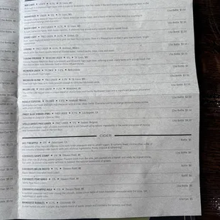 Beer and Wine Menu