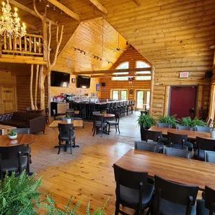dining area and fireplace