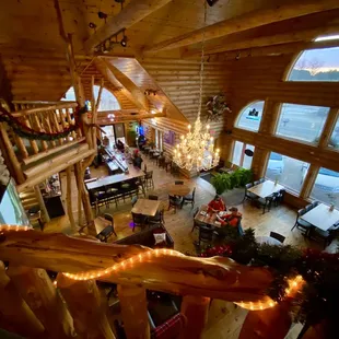 Second level view of the bar area tucked into the south wing of the building.