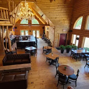 dining area and fireplace
