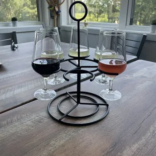 wine glasses on a wooden table