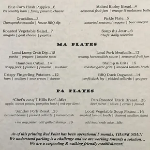 Menu as of 1/1/22