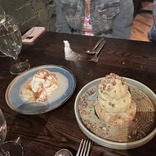 Tres leches (left) blueberry galette (right)