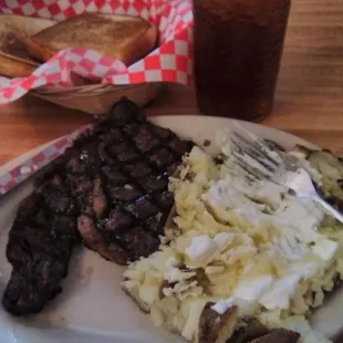 Medium ribeye, baked potato, texas toast