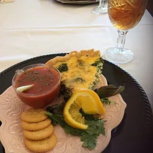 Absolutely delicious quiches, tomato basil soup, raspberry tea