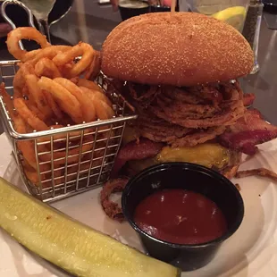 The Burger of the month....bacon, cheese, bow sauce and fried onions. Amazing.