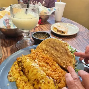 Beef taco and beef enchilada.