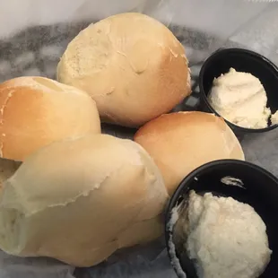 Freshly baked rolls with honey butter