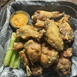 X-Crispy wings with side of Dead sauce (not really too hot). Wings are good