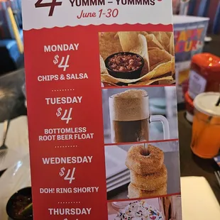 Weekday Deals Menu