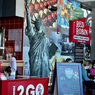 Lady Liberty serving up freedom burgers....