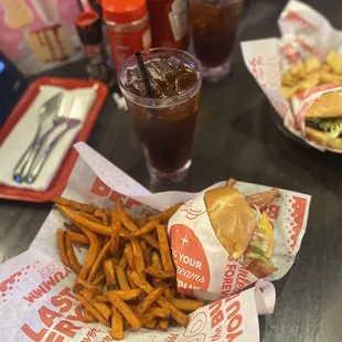 Bacon Cheeseburger and sweet potato fries...