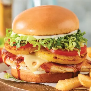 a close up of a burger and fries