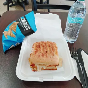 Chicken chipotle panini! With chips and a drink