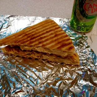 A Chicken Alfredo Panini! W/ a soda!  Delicious!!