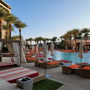 lounge chairs and umbrellas