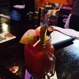 Pepperoni and cheese Bloody Mary