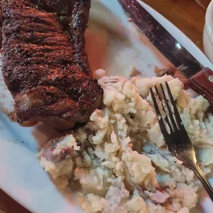 NY steak. Overcooked &amp; dry mashed potatoes.  :(