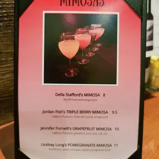 Mimosa menu