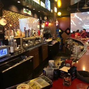 a bar with food and drinks