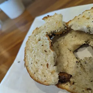 Dry bagel that was supposed to be with butter. Bagel good, lack of any butter, bad.