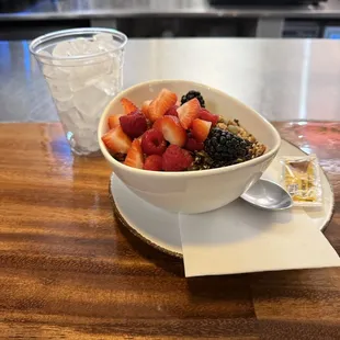 Delicious yogurt with berries. Menu has a lot more.