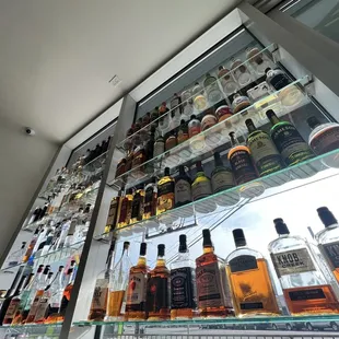 a wall of liquor bottles
