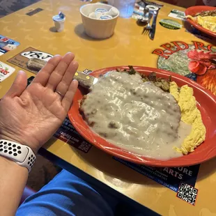 Chicken fried steak w/hand for scale