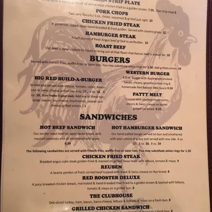 Dinner menu