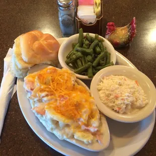 Jam and Scalloped Potatoes are cheesy and tasty. What you see is what you get. Looks great and is even better!