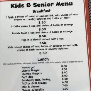 Kids n senior menu!!!!