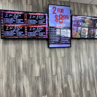 menus on a wall in a restaurant