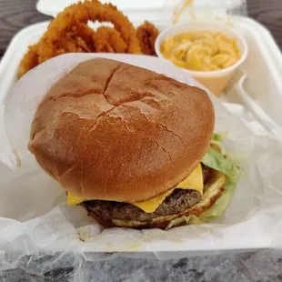 Big red meal with 2 sides.