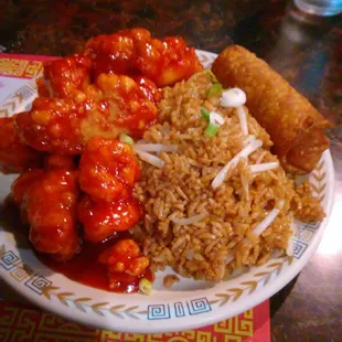 Generl Tso Chicken Fried Rice and Egg Roll